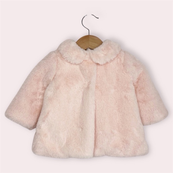 Luli & Me Other - Luli & Me faux fur coat blush peach pink with bow size 12 months